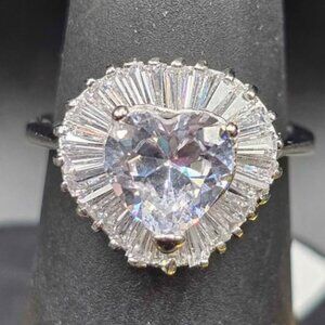 Silver 925 Heart CZ Baguette Shaped Ring